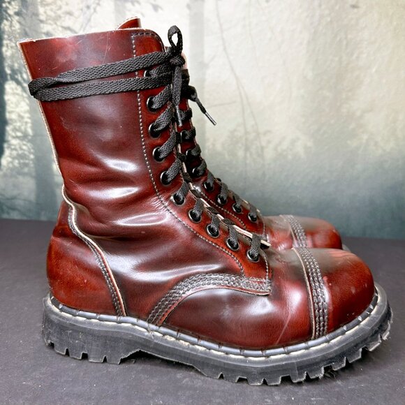 GRIPFAST Derby Boot RARE Cherry Oxblood 10 Eye Steel Toe Womens US 8 Punk Oi Dr - Picture 4 of 11